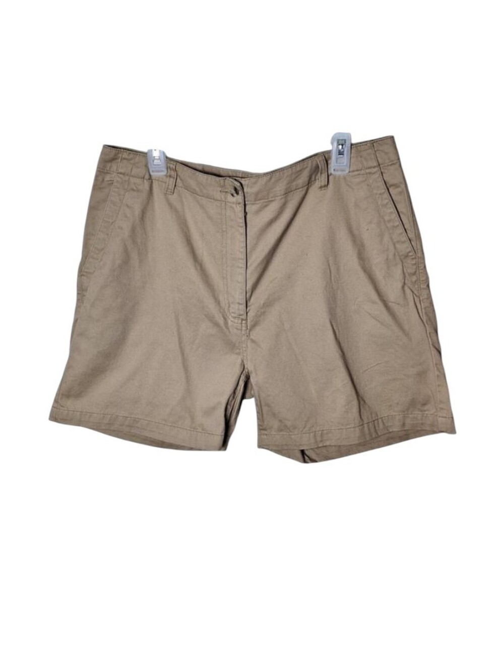 L.L. Bean Women 16 Beige Brown Flat Front 100% Cotton Shorts Coastal Beach Prep